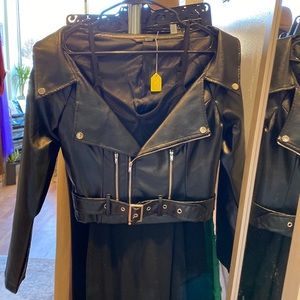Peekaboo Shoulder Black Vegan Belted Jacket